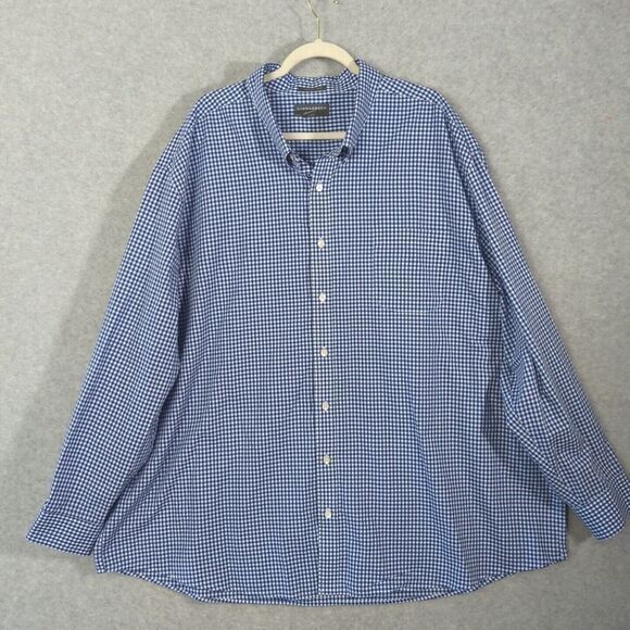 Saddlebred Big & Tall Button Down Shirt‎ Mens 4X Blue  Gingham Check Preppy - Picture 1 of 6